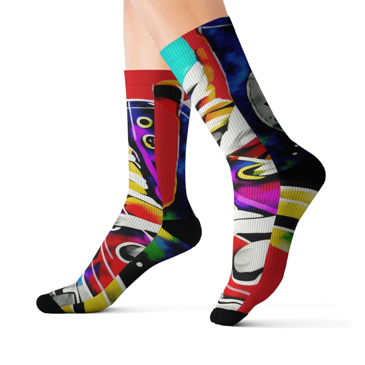 Show Print Socks, Retro 80s Style Sublimation Footwear, Concert Crew Socks,