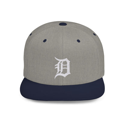 Detroit D Flat Bill Snapback Hat - Embroidered Baseball Cap, Detroit English D