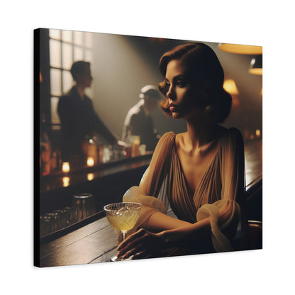 Canvas Art, 1930s Style Lady at Bar Alone, Dark Room Jazz Music Playing, Matte