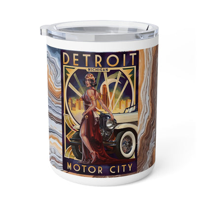 Vintage Detroit Series Insulated Coffee Mug, Retro Travel Cup, 10oz Ceramic Tea