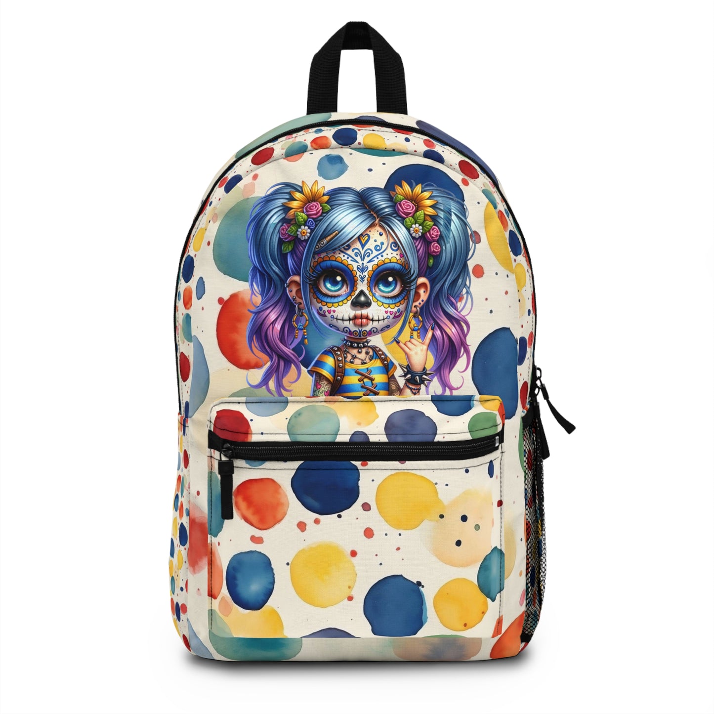 Colorful POKA Dots Circle Backpack with Girl Design, School Bag, Travel