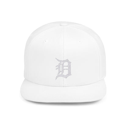 Detroit D Flat Bill Snapback Hat - Embroidered Baseball Cap, Detroit English D