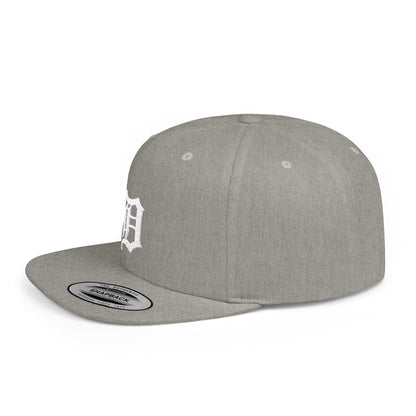 Detroit D Flat Bill Snapback Hat - Embroidered Baseball Cap, Detroit English D