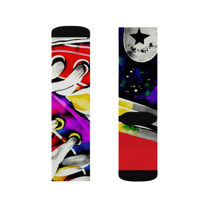 Show Print Socks, Retro 80s Style Sublimation Footwear, Concert Crew Socks,