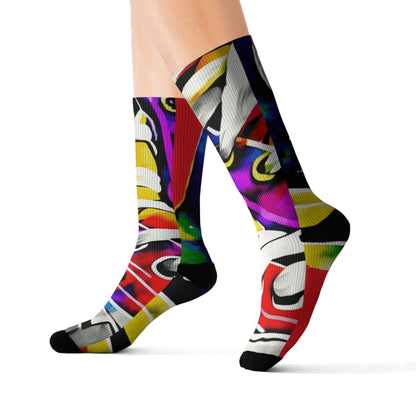 Show Print Socks, Retro 80s Style Sublimation Footwear, Concert Crew Socks,