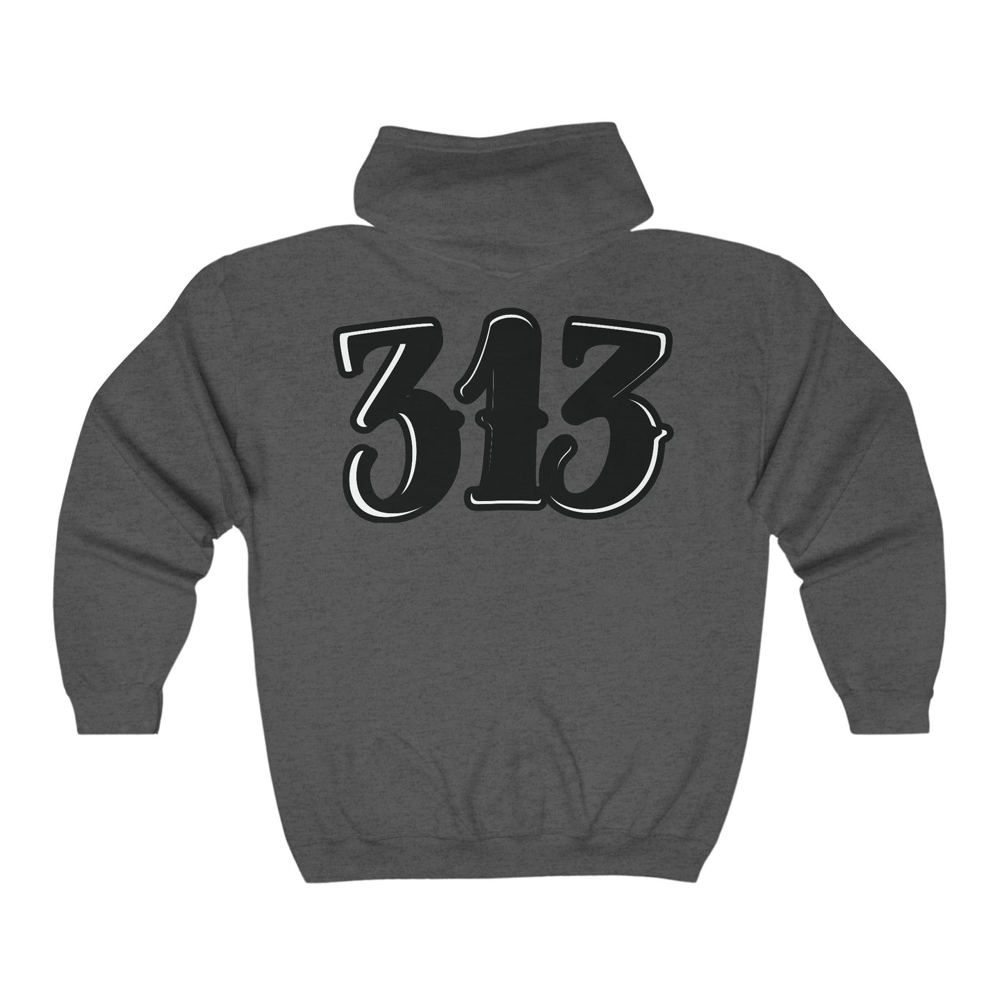 Detroit 313 Design Full Zip Hoodie, Vintage Urban Streetwear, Detroit City