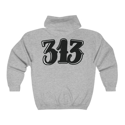 Detroit 313 Design Full Zip Hoodie, Vintage Urban Streetwear, Detroit City