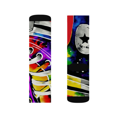 Show Print Socks, Retro 80s Style Sublimation Footwear, Concert Crew Socks,