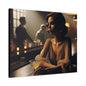 Canvas Art, 1930s Style Lady at Bar Alone, Dark Room Jazz Music Playing, Matte