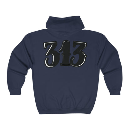 Detroit 313 Design Full Zip Hoodie, Vintage Urban Streetwear, Detroit City