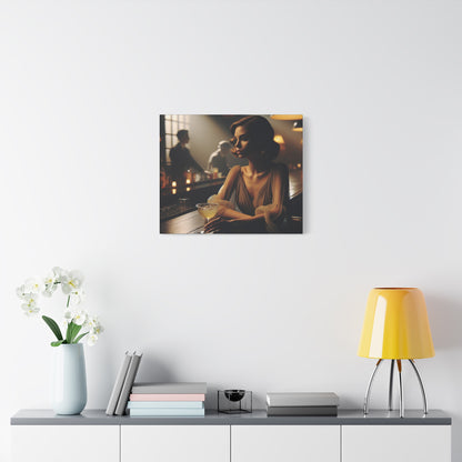 Canvas Art, 1930s Style Lady at Bar Alone, Dark Room Jazz Music Playing, Matte