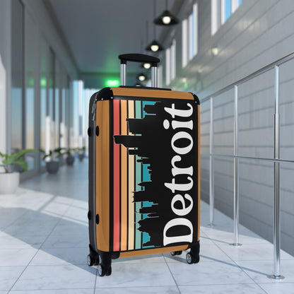 Travel Suitcase Detroit Skyline Cream Brown Elegant Retro Design