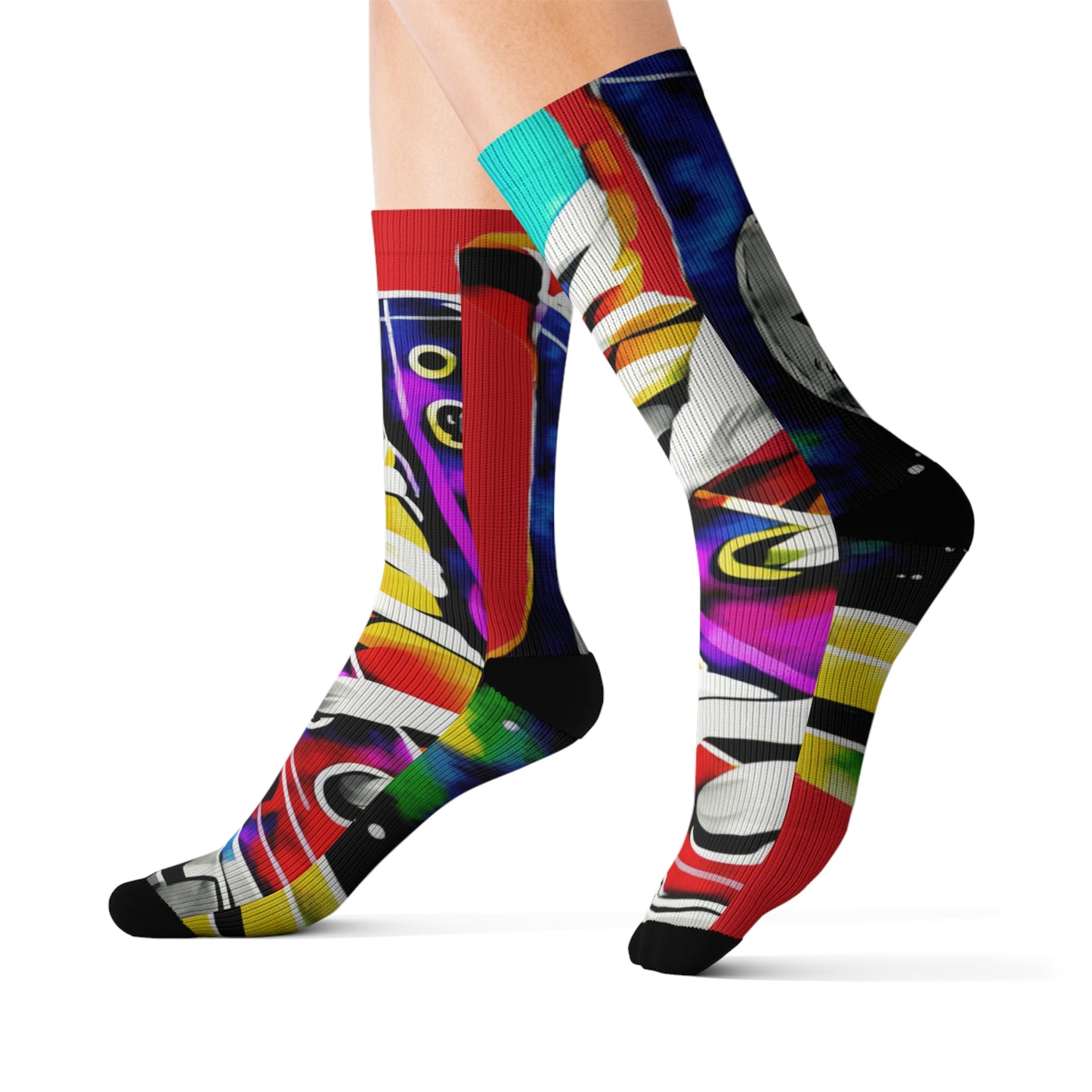 Show Print Socks, Retro 80s Style Sublimation Footwear, Concert Crew Socks,