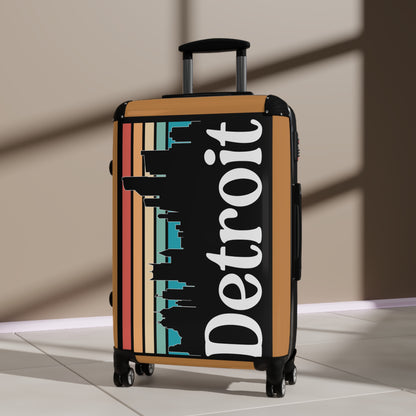 Travel Suitcase Detroit Skyline Cream Brown Elegant Retro Design