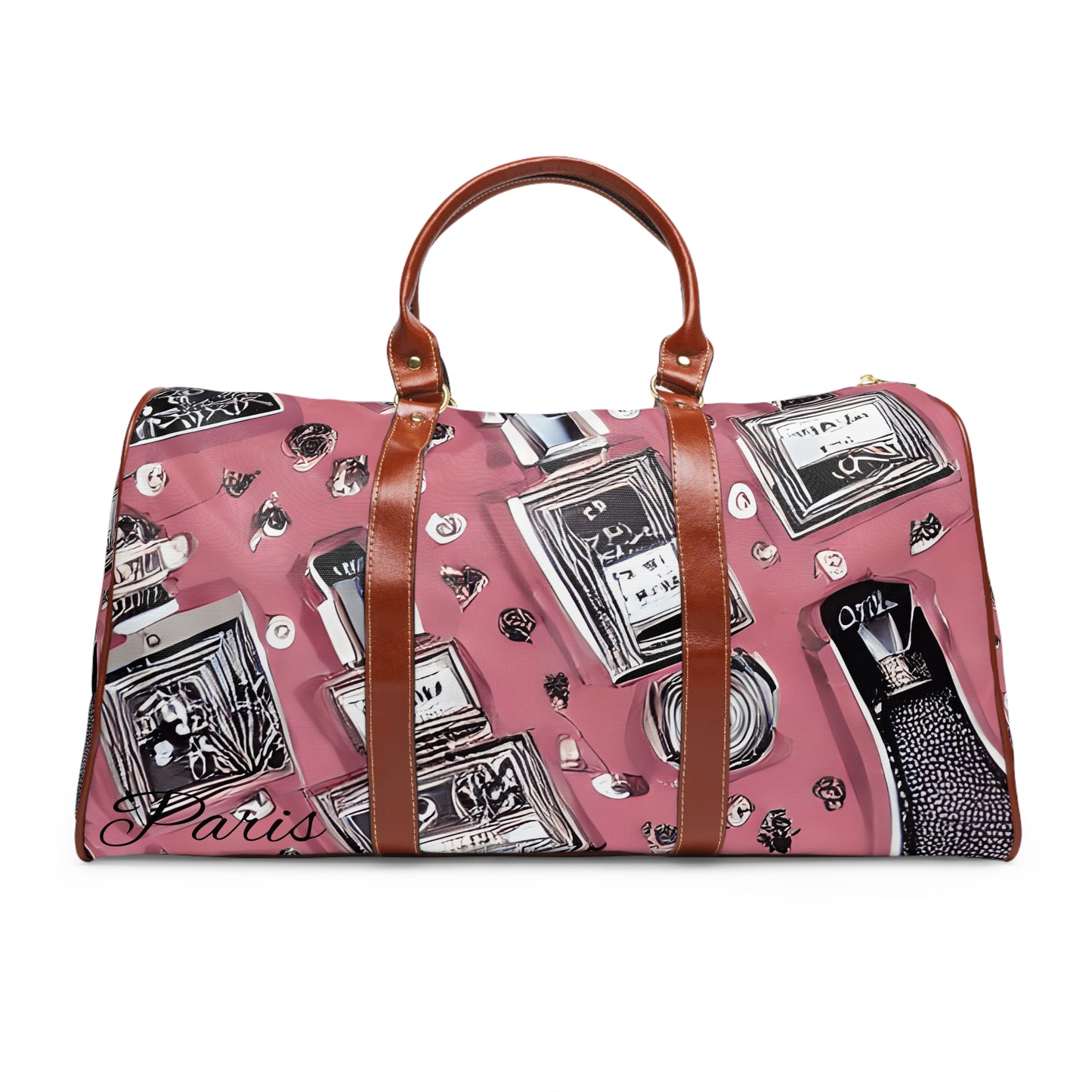 Waterproof Travel Bag, Pink Perfume Bottles Paris Design, Travel Tote, Beach