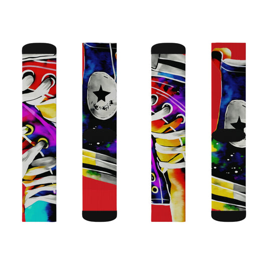 Show Print Socks, Retro 80s Style Sublimation Footwear, Concert Crew Socks,