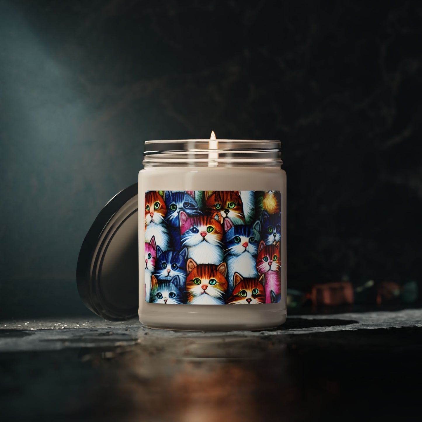 Kitten Candle, Colorful Soy Candle with Cute Kitten Pattern, Scented Candle for