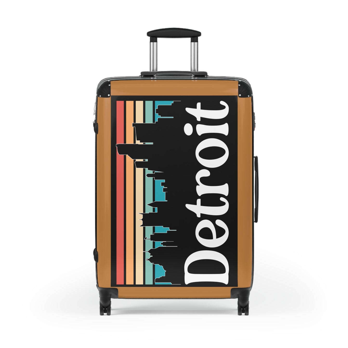 Travel Suitcase Detroit Skyline Cream Brown Elegant Retro Design