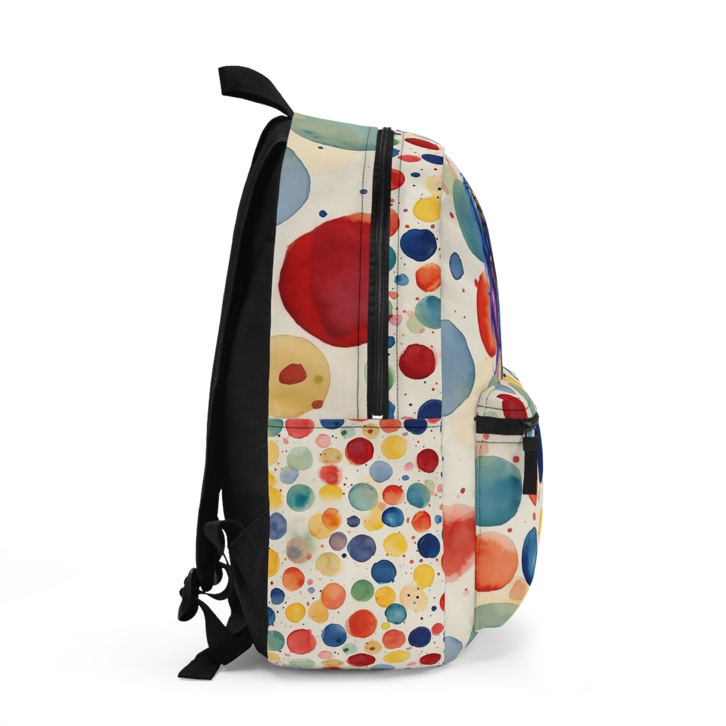 Colorful POKA Dots Circle Backpack with Girl Design, School Bag, Travel