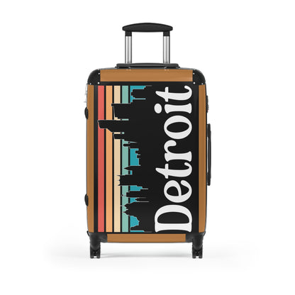 Travel Suitcase Detroit Skyline Cream Brown Elegant Retro Design