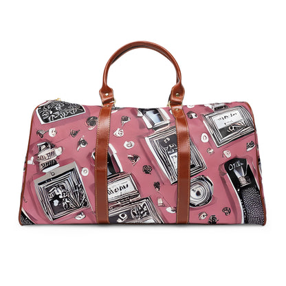 Waterproof Travel Bag, Pink Perfume Bottles Paris Design, Travel Tote, Beach