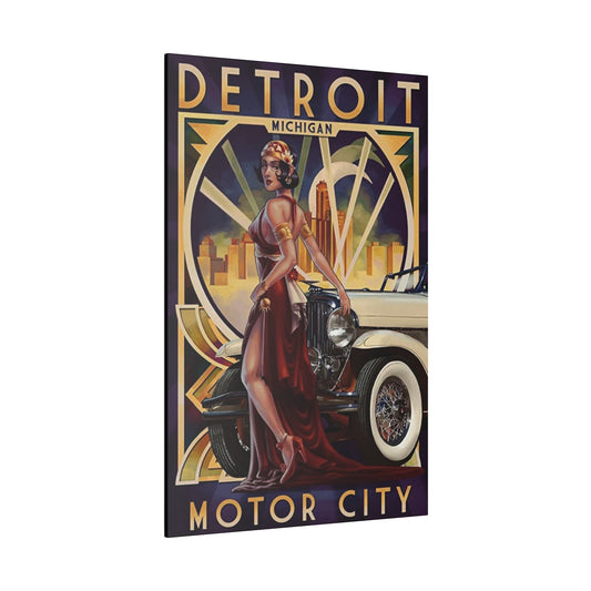 Canvas Print, Detroit 1920s Car Show Colorful Painting, Wall Art Decor, Vintage