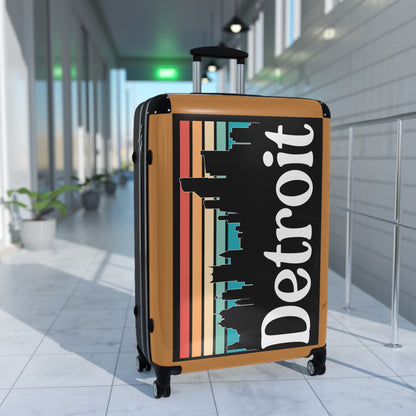 Travel Suitcase Detroit Skyline Cream Brown Elegant Retro Design