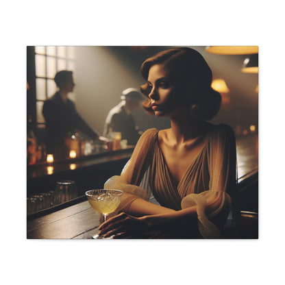 Canvas Art, 1930s Style Lady at Bar Alone, Dark Room Jazz Music Playing, Matte