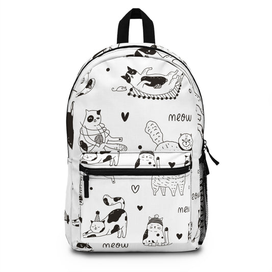 Cat Backpack, Black and White Cat Pattern, School Bag, Travel Backpack, Animal