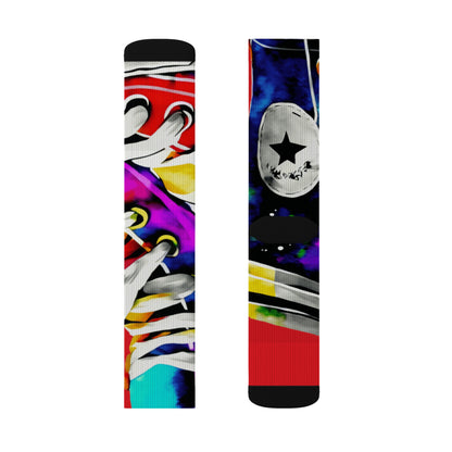 Show Print Socks, Retro 80s Style Sublimation Footwear, Concert Crew Socks,