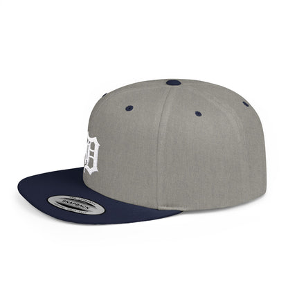 Detroit D Flat Bill Snapback Hat - Embroidered Baseball Cap, Detroit English D