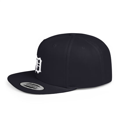 Detroit D Flat Bill Snapback Hat - Embroidered Baseball Cap, Detroit English D